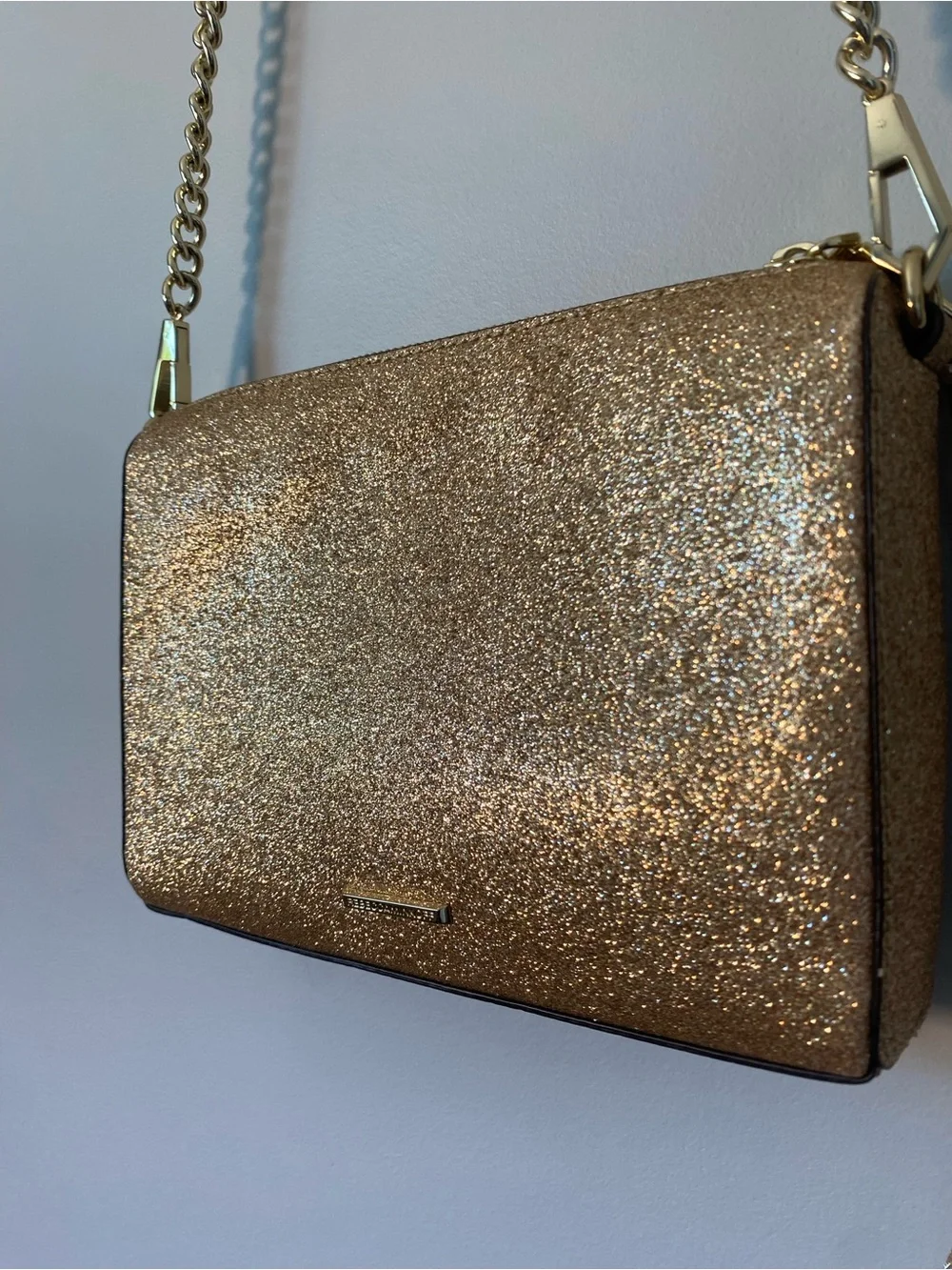 REBECCA MINKOFF LEATHER GLITTER AVERY CROSSBODY ROSE GOLD
